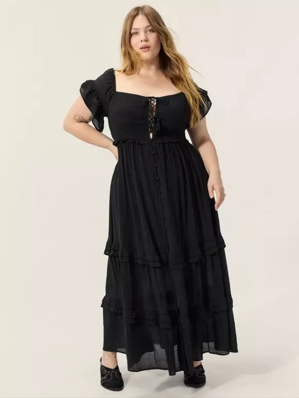 Torrid Black Festi Off-Shoulder Lace-Up Maxi Dress Women's Plus Size 3X Nwt